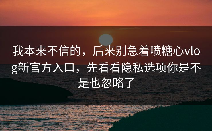 我本来不信的，后来别急着喷糖心vlog新官方入口，先看看隐私选项你是不是也忽略了